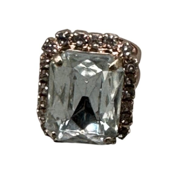Mariana Gold-tone clear Crystal Rectangle Cocktail Ring handmade os READ NEW - Picture 1 of 5
